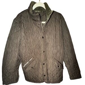 Barbour Quilted Jacket Men Medium Brown Tan Diamond Quilt Cord. Collar see pic